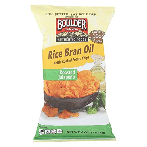 Image of Boulder Canyon Rice Bran Oil Kettle Cooked Potato Chips, Roasted Jalapeno, 6 oz. Bag - Crunchy Chips with a Spicy Kick, Cooked in 100% Rice Bran Oil, Great for Lunches or Snacking on the Go
