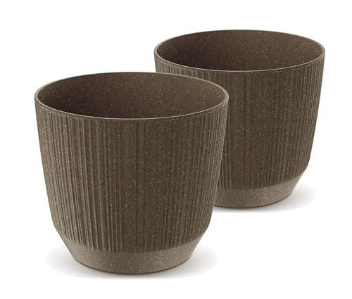 Tymar Blumentopf,Übertopf, 2er-Pack, Blumenübertopf aus Kunststoff, Matte, Runde Form (ø 13 cm, (2pack) ECO Kaffee)