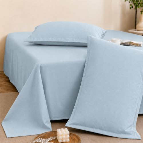 Image of Cortina Cloud Cotton King Size Bedsheet with 2 Pillow Covers | Super Soft, Breathable & Skin-Friendly Bedsheet for Double Bed King Size with Solid Design | (270x250 cm) (Sky Blue, King)