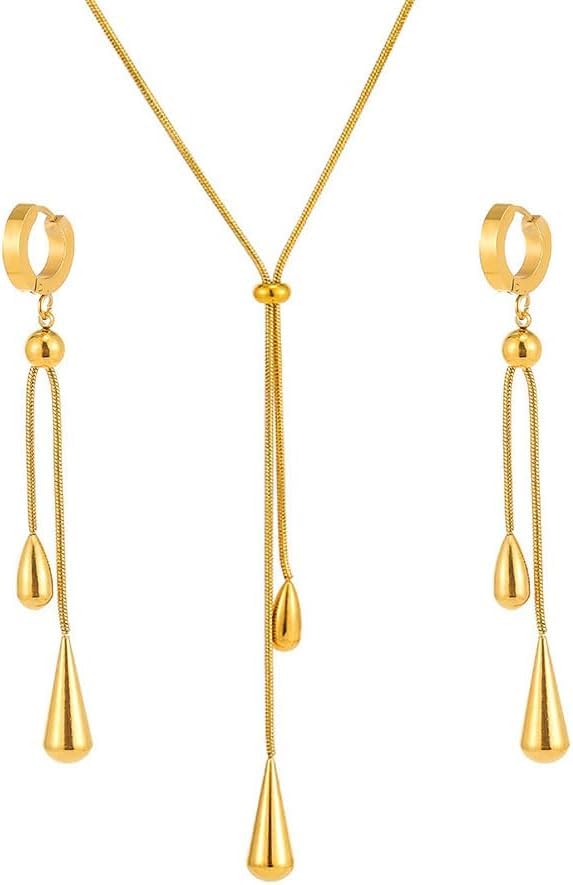 TTPSRY Parure Bijoux Femme Pendentif Goutte d'Eau Ensemble Collier Boucles d'Oreilles Accessoires de Mode Hypoallergéniques Convient pour Usage Quotidien (Or)