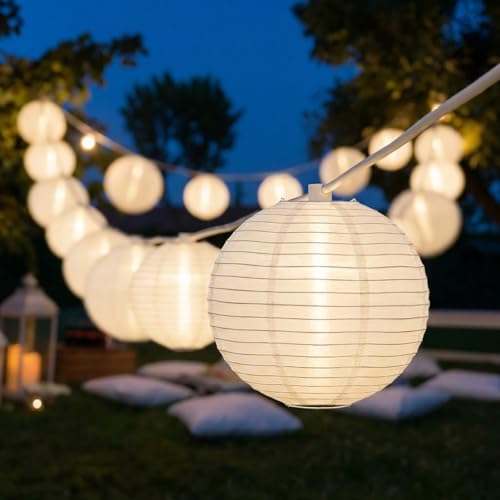 25FT White Lantern String Lights,10 Nylon Hanging Lantern Decor with