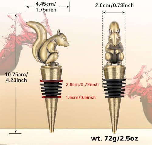 LKKCHER Squirrel Wine Stopper, Wine Gifts for Men Women, Bottle Stoppers for Wine Champagne, Birthday Gifts, Wine Saver, Wine Accessories, Bronze