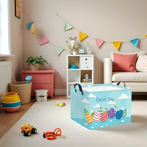 Image of Rectangular Easter Basket for Home Kitchen Baby Girls Basket Cute Storage Bin Organizer Shelf Book Room Decor(Blue Egg)