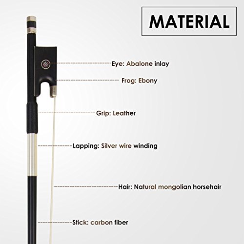 Image of Kmise Carbon Fiber Violin Bows: Lightweight Violin Bow 3 /4, Anti-Deformation Fiddle Bow, Ultra-Stretchy Horse Hair, Gift for Professional, Beginner, Adults, Kids Violins Practice (Black)