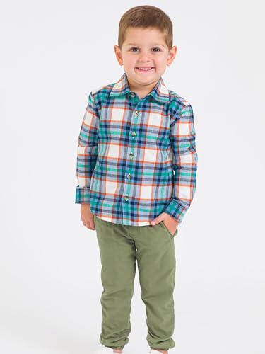 Image of RUGGEDBUTTS Boys Solid Cotton Long Sleeve Button Down Shirt with Button Tabs