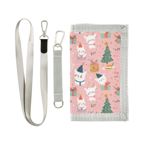 siphylline Christmas Cute Animals Blush Color trifold wallet for men for women nylon wallets for men money clip with lanyard