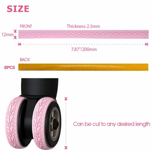 Luggage Wheel Protection Covers - Noise Reducing & Anti-Scratch Travel Suitcase Accessory, 0.5" Wx7.8 L, Free Cutting (8, Pink)2
