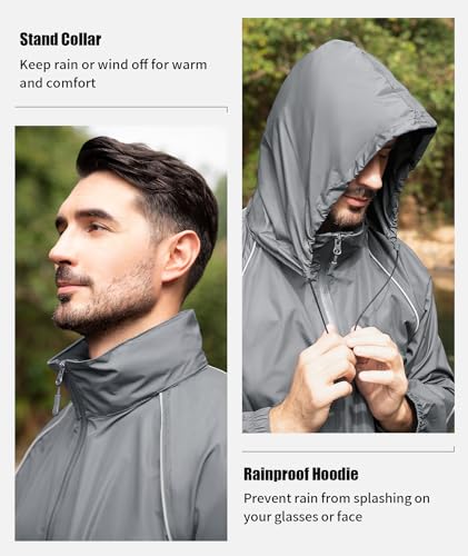SWISSWELL Men's Rain Suit Waterproof Lightweight Hooded Reflective Rain Gear for Golf, Hiking, Travel, Running4