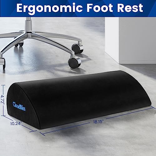 Image of CloudBliss Foot Rest for Under Desk at Work,Office Desk Accessories with Soft Foam and Washable Removable Cover, Foot Stool for Office, Car, Home to Foot Support and Relax Ankles, Black, Long