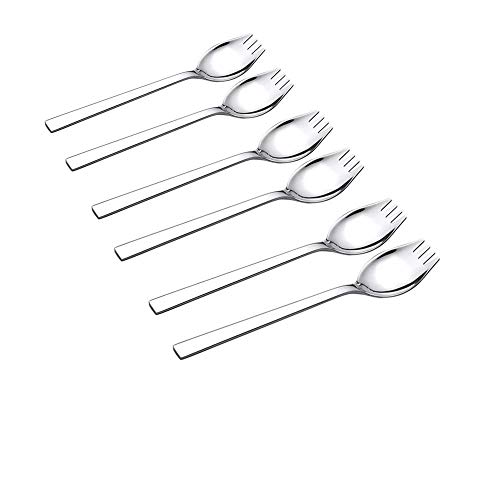 6 Stück 3,8 cm breit 18/10 Edelstahl 20,6 cm langer Griff Göffel – 2-in-1 Löffel und Gabel, Spaghetti-Salatgabeln, Dessertbesteck für den täglichen Gebrauch