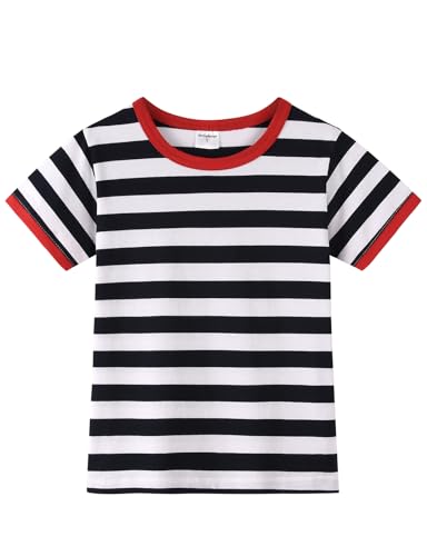 Spring&Gege Girls Short Sleeve Striped Ringer Tee Cotton Casual Color Block Crewneck T Shirts Tops Blouse (5-14 Years)