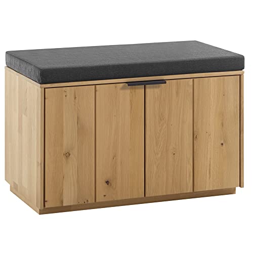 Lomadox Massivholz Garderobenbank inkl. Kissen Eiche, Bianco geölt, B/H/T:...