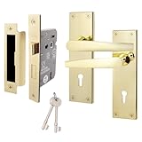 EAI Polished Brass Door Handle Key Lock Set | 1 Pair Internal Keylock Handles with Lock (64mm) | Straight Pattern