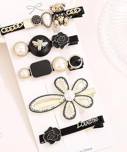 Rubela Singham012 11 Piece Korean Style Pearl Barrettes Women’s Set Hairpin Korean Style Hair Clip Marble Alligator bobby pins Duckbilled Headdress Jewelry Hair Accessories set (1)