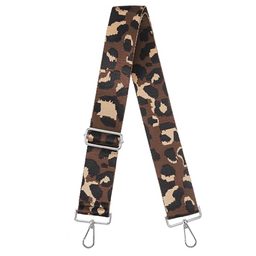 Image of uxcell Purse Strap Replacement, 31-51inch Adjustable Polyester Leopard 2inch Wide Crossbody Shoulder Strap for Handbag Guitar(Brown, Silver Buckle)