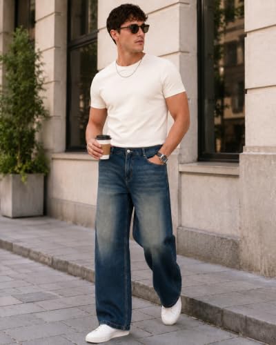 Image of GRECIILOOKS Baggy Jeans for Men | Mens Wide Leg Relax Fit Jeans | Baggy Jean's for Boys | Oversized Jean's for Everyday Streetwear
