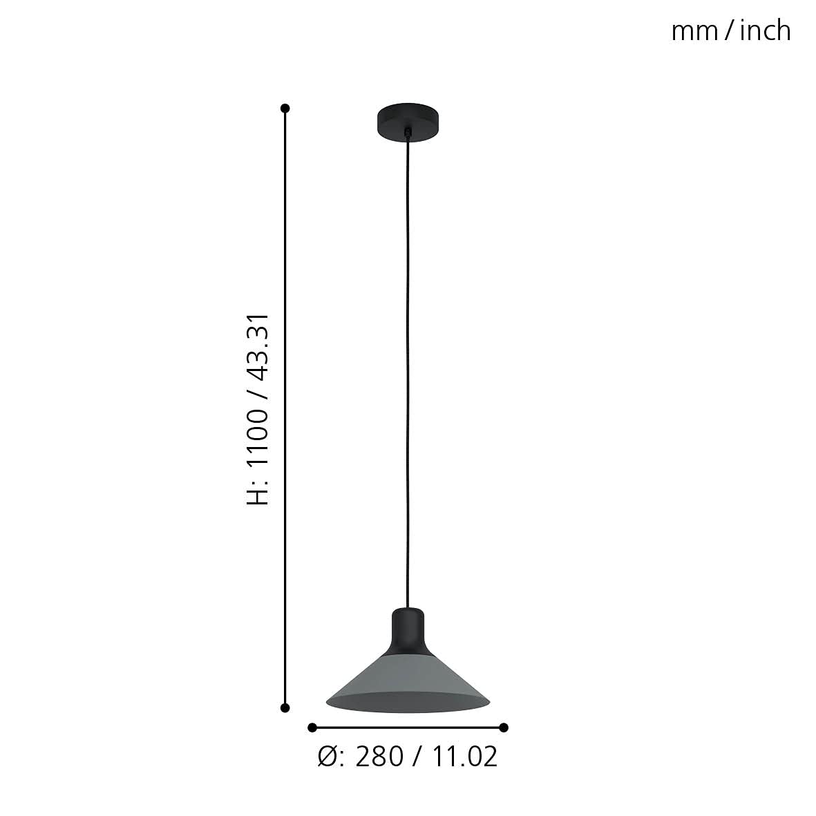 EGLO Pendant Lighting Abreosa, Ceiling Light Fixture for Dining and Living Rooms Hanging Light Made of Black and Grey Metal, E27 Socket - Image 3