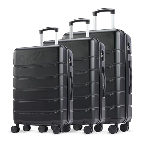 Hard sided expand suitcase with rotating wheels, TSA lock, retractable handle, black, 20