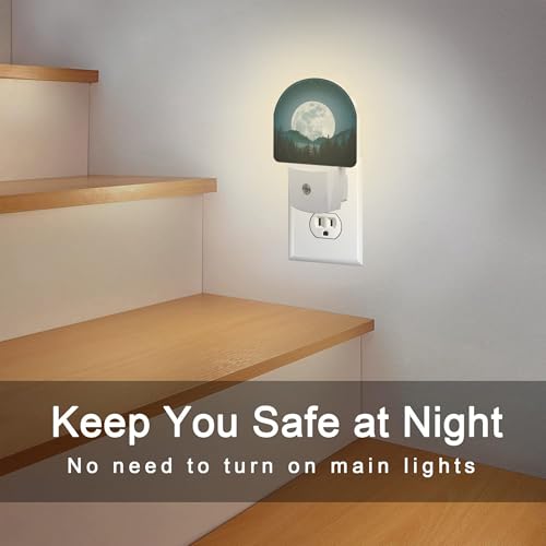 Image of Full Moon and Misty Forest Night Light Plug into Wall, Starry Sky and Forest Dusk to Dawn Night Light,0.5w Energy Saving Sleep Friendly Nightlights for Kids Boys Girls Home Decor