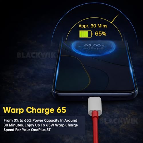 Image of Blackwik Type C to Type C 65W Fast Charging Cable Compatible with OnePlus 12, 12R, 11, 11R, 10R, 10T, 9, 9R, 9 Pro, 9RT, 8T, Nord Series (Dash /Warp /SuperVOOC Support, 10V /6.5A, Red)