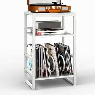 3-Tier Vinyl Record Player Stand, End Table for Album Storage, 28″ H Record Player Stand with Storage Up to 120 Albums, Side Table for Living Room Bedroom - Les Beatles, Paul McCartney, John Lennon, RIngo Starr, George Harrison