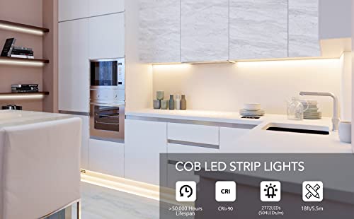 Pautix Cob Led Strip Warm White 3000K Dc12V, 18Ft/5.5M 2772Leds Cri90+ Flexible Led Tape Lights For Cabinet Engineering Home Diy Lighting Project With 8Mm Cob Connector(Power Supply Not Included) #TOP6