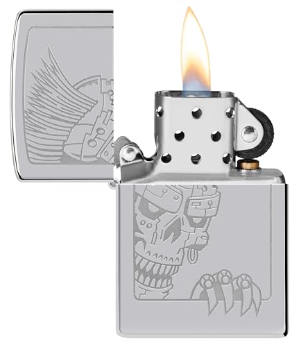 Image of Zippo Mohawk Skull Windproof Lighter - Punk-Inspired Skull with Spiked Hair, Matte Finish, Refillable, (BIS Certified)