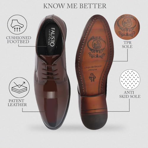 Image of FAUSTO Men's Patent Leather Party Formal Textured Strip Lace Up Shoes