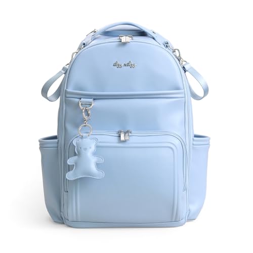 Image of Itzy Ritzy Diaper Bag Backpack – Large Capacity Boss Plus Baby Backpack Diaper Bag Featuring 19 Pockets, Changing Pad, Stroller Clips, and Comfortable Straps (Teddy Blue)