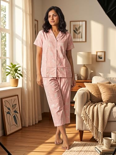 Image of B STORIES Women's Cotton Pyjama Set | Comfort and Relexed Nightsuit for Ladies