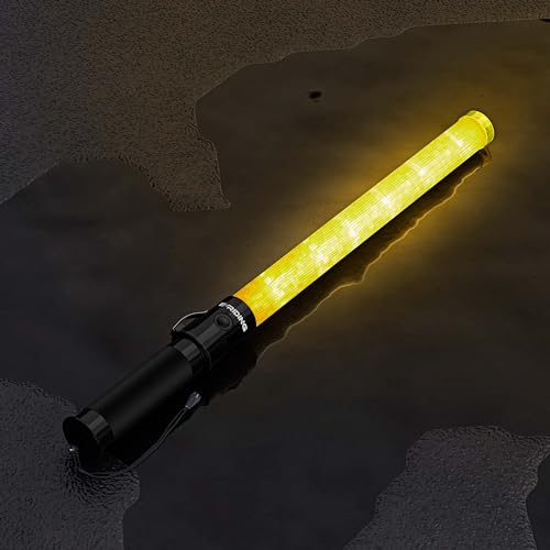 Image of E-riding 21 inch Traffic Wand Safety Light Wands | High Visibility, Durable, Portable | Traffic Control Wand with 2 Flashing Modes for Parking, Aircraft, Night Traffic Directing (Yellow)