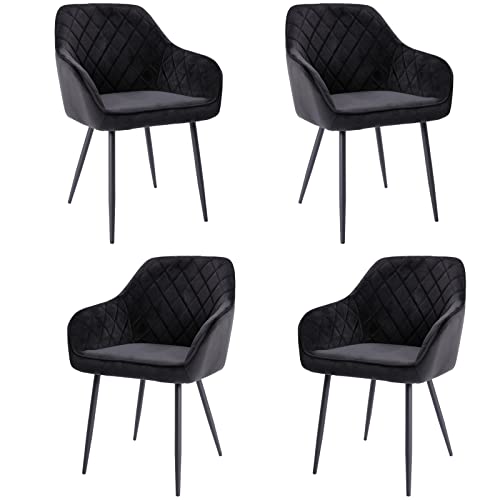 Simore Esszimmerstühle Küchenstuhl 4er Set Wohnzimmerstuhl Polsterstuhl Gepolsterter Stuhl aus Samt und Metallbeine,Schwarz Cover