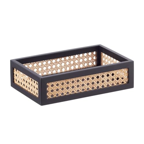 Image of Rectangular Bathroom Tray, Hand-Woven Rattan Storage Baskets Decorative Tray, Organizer Tray for Storage, (35cm x 25cm x 10cm)