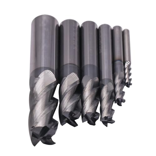 Image of 6Pcs 4 Flute Solid Carbide Square End Mills Set(1 /8 inch - 1 /2 inch), AlTiN Coated | 1 /8 inch, 3 /16 inch, 1 /4 inch, 5 /16 inch, 3 /8 inch, 1 /2 inch, 6Pcs End Mill Bit Set , 35 Degree Helix, CNC Router Bit