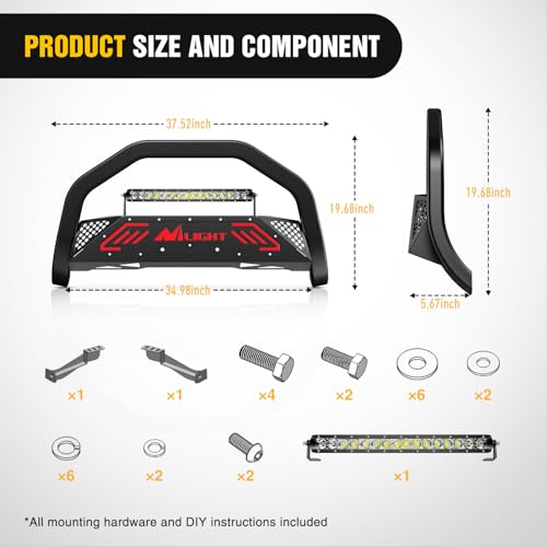 Image of Nilight Bull Bar&License Plate Hole with LED Light Bar Compatible with Toyota Tundra 1999-2006 for Toyota Sequoia 2001-2007 Truck Brush Guard, Front Bumper Push Bar w /Grille Skid Plate Light Mount
