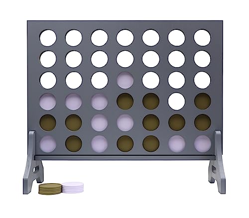 Image of Giant 4 in a Row Game for Family & Adults - Tailgating Pros Jumbo Grey Wooden Four in a Row Indoor & Outdoor Yard Game for Family Party Fun, Portable Activities for Patio, Backyard, and Camping