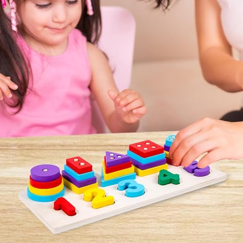 Image of SHINETOY ENTERTAIN KIDS Multifuction Shape Board,Sorting & Stacking Wooden Stackable Blocks for Toddlers,Color Recognition,Preschool Educational Toys Montessori Games Early Learning Puzzle Gift,16 Pcs