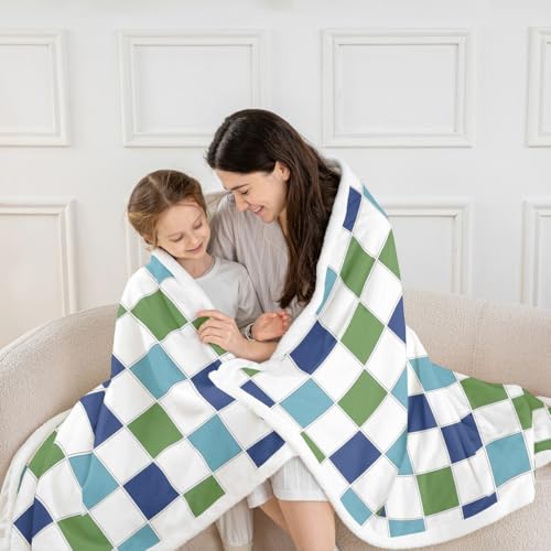 Image of Erosebridal Initial Letter H Fuzzy Plush Throw Pink and White Checkered Fleece Blanket Cute Monogram Plaid Sherpa Blanket for Kids Girls Women,Kawaii Gingham Grids Decor for Bed Couch Twin 60 inchx80 inch