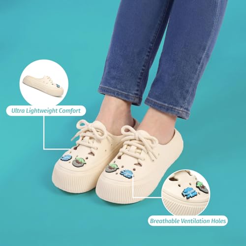 Image of YOHO Women Lace Up Clogs Sandals with Charms | Comfortable, Lightweight & Soft Shoes | Waterproof Monsoon Footwear & Rainy Slip ons for Girls | Wanderz CL