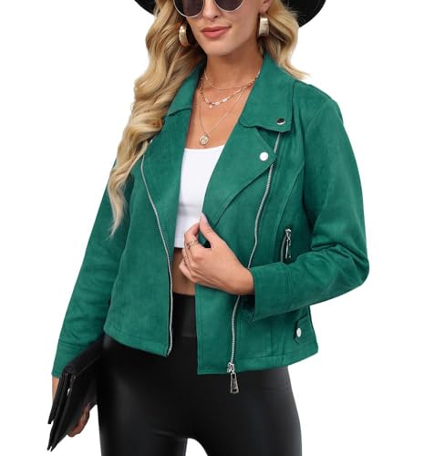 chouyatou Women's Classic Notched Lapel Asymmetric Zip Motorcycle Faux Suede Leather Jacket