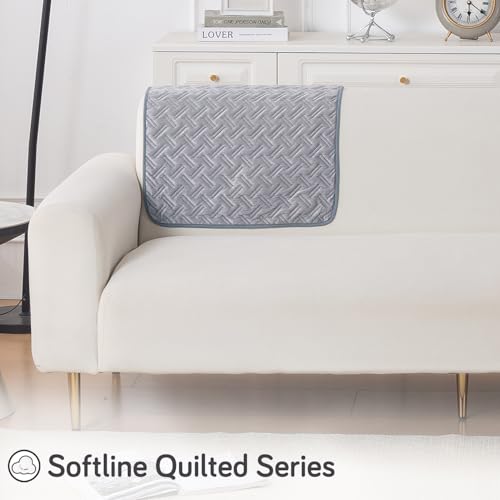 Image of HOKIPO Premium Velvety Quilted Sofa Backrest Cover - Anti-Slip, Washable, 'Softline Quilted Series' | Arctic Grey (AR-6322-DGRY)