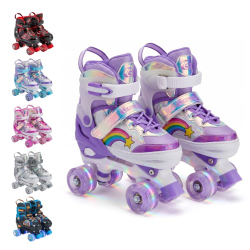 Image of Chicago Skates Glitzy Kids Roller Skates Rainbow- Adjustable Roller Skates Girls Boys, Light-Up Wheels, Durable Beginner Quad Skates, Front Stopper, Comfortable, Smooth Rolling, Indoor Outdoor,Age 3+