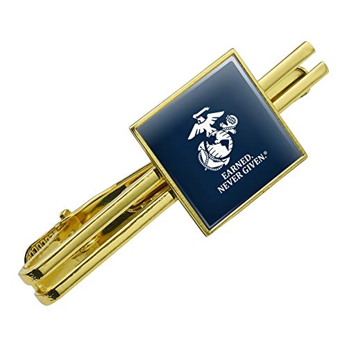GRAPHICS & MORE Marine Corps USMC Earned Never Given White Blue Logo Officially Licensed Square Tie Bar Clip Clasp Tack- Silver or Gold