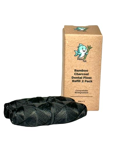 Happy Fish Dental Floss Bamboo Charcoal Refill 2 Pack, Black