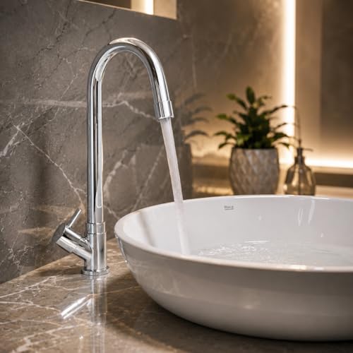 Image of ZAP CurveFlow Swan Neck Kitchen Tap | 360 Swivel Long J Bend Faucet | Solid Brass Body with Chrome Finish | Deck Mounted Sink Tap for Kitchen, Wash Basin & Utility Area
