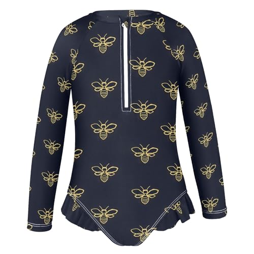 ALAZA Toddler Swimsuit Girl Bathing Suit Swimwear Rash Guard Bees Black Long Sleeve 3T2