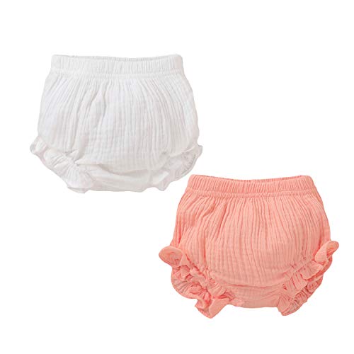 YOUNGER TREE Newborn Toddler Baby Girls Kids Cotton Linen Bloomer Shorts Diaper Cover Clothes (Pink+White, 2-4 Years)