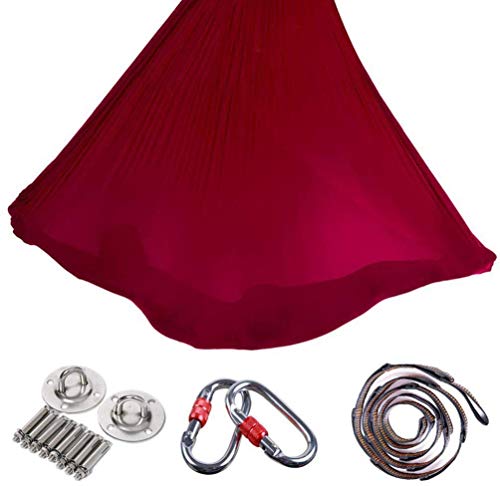 Physical Aerial Yoga Cloth Hammock Set Elastic Aerial Kit Antigravity Yoga Swing With Carabiner & Daisy Chain Accessories (Color : A, Size : 500 * 280CM)