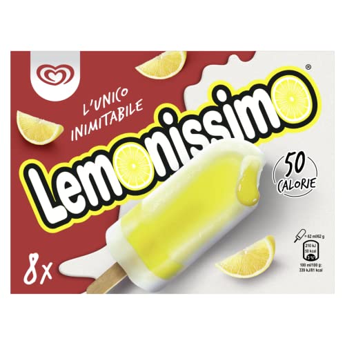Algida, Lemonissimo, Ghiacciolo al Gusto Cedro Ricoperto da uno Strato di Ghiaccio al Gusto Limone, 50 Calorie per Ghiacciolo, Confezione da 8 Pezzi x 62 ml
