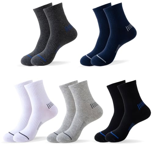 Men's Sport Athletic Running Socks,Moisture-Wicking Odor Control Sports Socks with Cushioned mid-calf Size 6-12